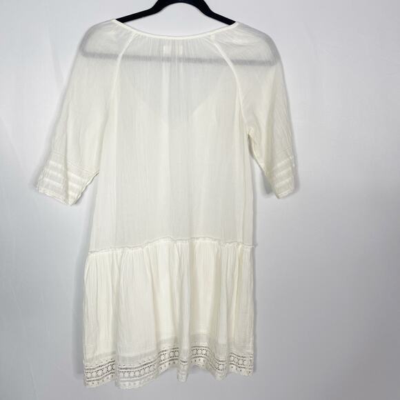Azure Skies Cream XXS Drop Waist Embroidered Dress Tassel VNeck Short Sleeve - Picture 2 of 11